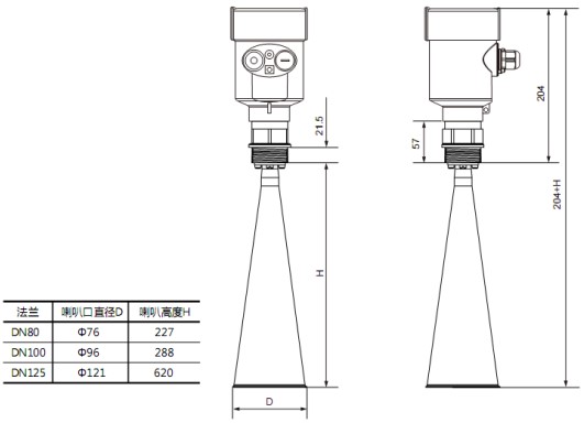 分體式雷達(dá)液位計RD708外形尺寸圖
