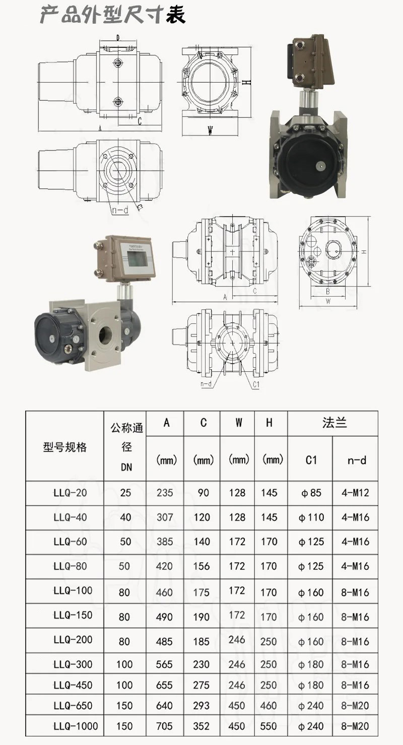 ic卡氣體羅茨流量計(jì)外形尺寸表